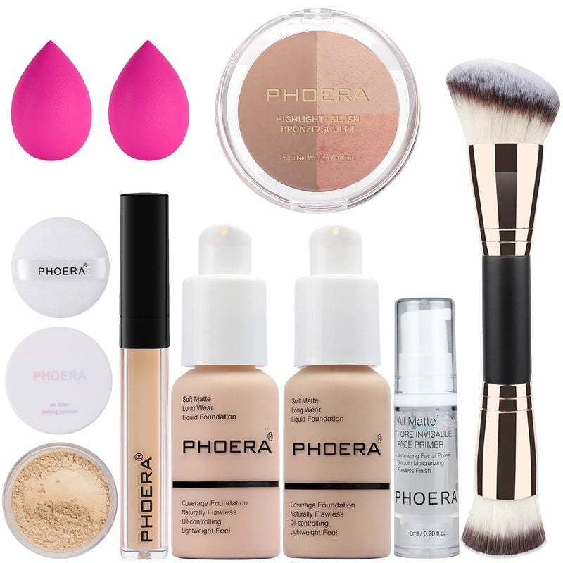 PHOERA Foundation PHOERA Contour PaletteShades with Highlighter  Bronzer  BlushUp to 24 Hour Fresh WearPHOERA Concealer Primer Powder 101102 001 ContourPorcelain Nude001