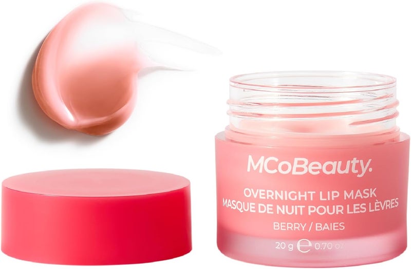 قناع الشفاه المزدوج من MCoBeauty يحتوي على زيت جوز الهند وبلسم الشفاه بفيتامين E للاستخدام نهارًا أو كقناع لليل برائحة التوت مستلزمات العناية بالبشرة والمكياج essentials للعطلات 15 جرام