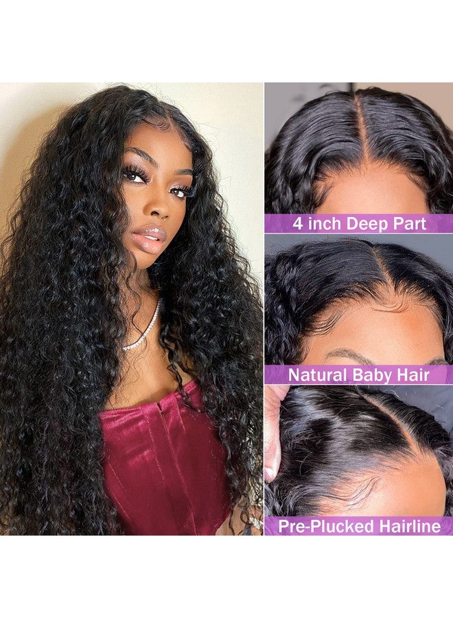 AISI Deep Wave Lace Front Wigs Human Hair 180% Density 4X4 Transparent Lace Closure Wigs For Black Women Wet And Wavy Lace Frontal Wigs Glueless Wigs Pre Plucked With Baby Hair Natural Color (18 Inch) - Image 3