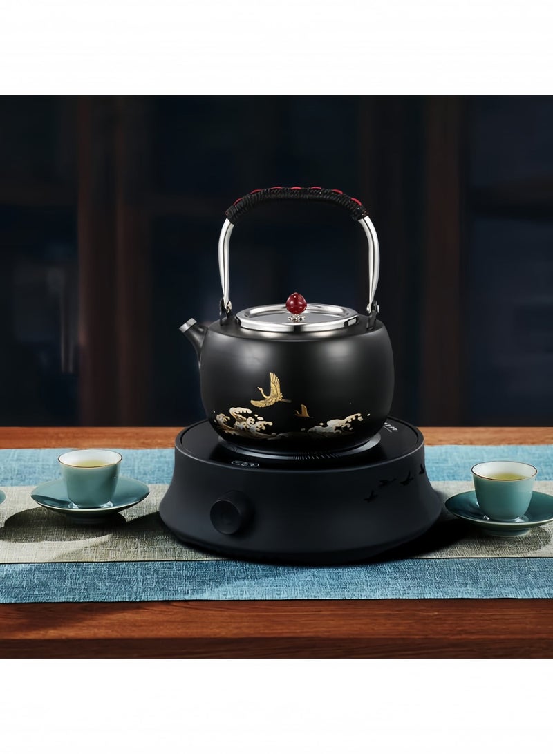 GGEROU Electric Mini Coffee Pot Warmer, Electric Teapot Stove Portable, 800W Electric Ceramic Stove Coffee Heater,Black - Image 2