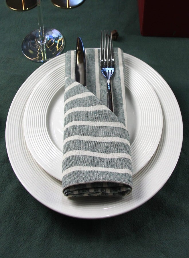 INFEI Broad Striped Cotton Blended Dinner Cloth Napkins - Set of 12 (17 x 17 inches) - for Xmas Parties Events & Home Use (Green) - Image 2