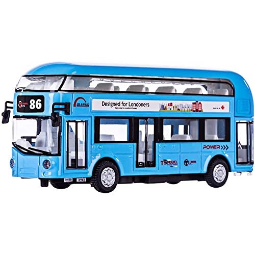 DARVICE Toy Bus Double Decker Alloy Metal Diecast Bus Toy for Kids with Light Sound Openable Door Pullback - Image 1