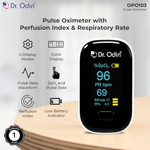 Dr.Odin Dr. Odin OPO 103 Fully Automatic Pulse Oximeter for SpO₂ & Pulse Rate Monitoring with Dual-Color 360° Rotating Display, Perfusion Index, Respiratory Rate Indicator & Auto Shut-Off (White) - Image 2