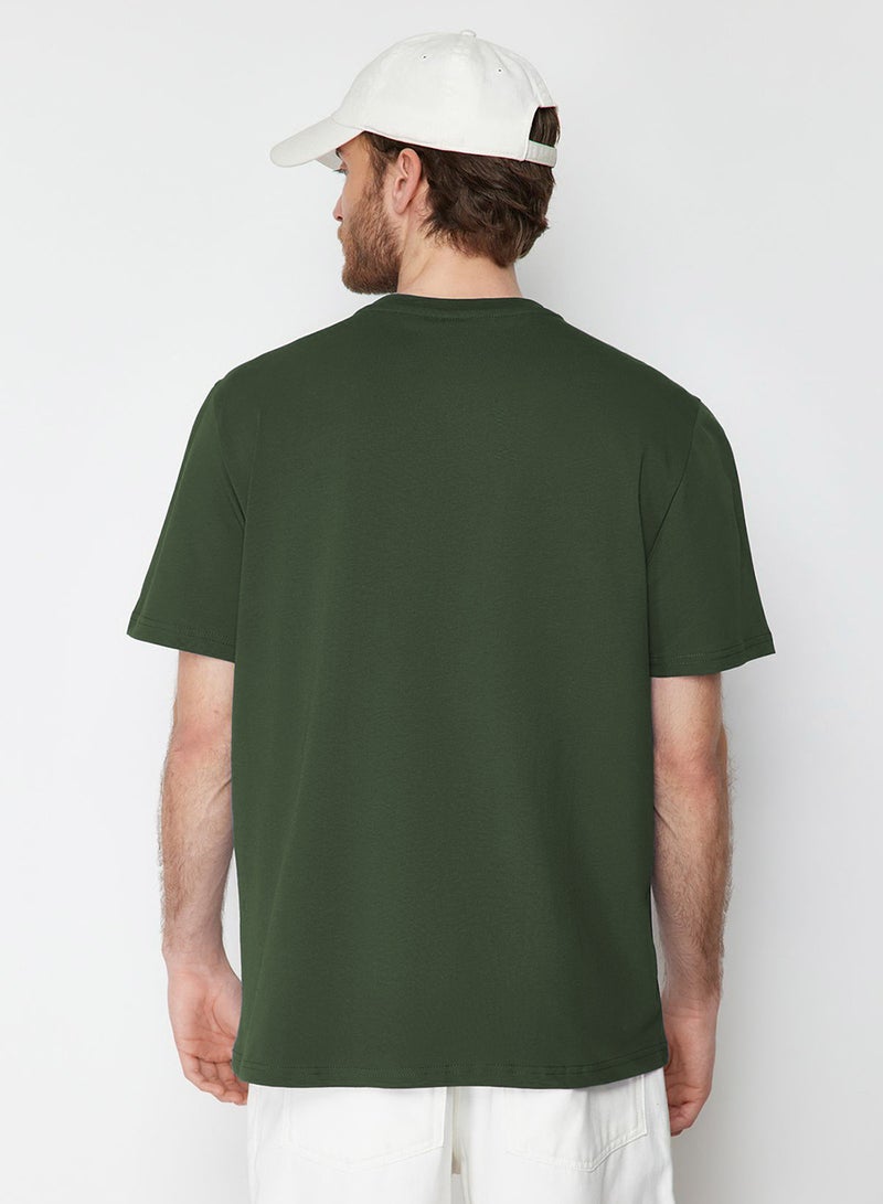 trendyol Wolf Embroidery Khaki T-Shirt - Regular Fit 100% Tmnss24Ts00056 - Image 2