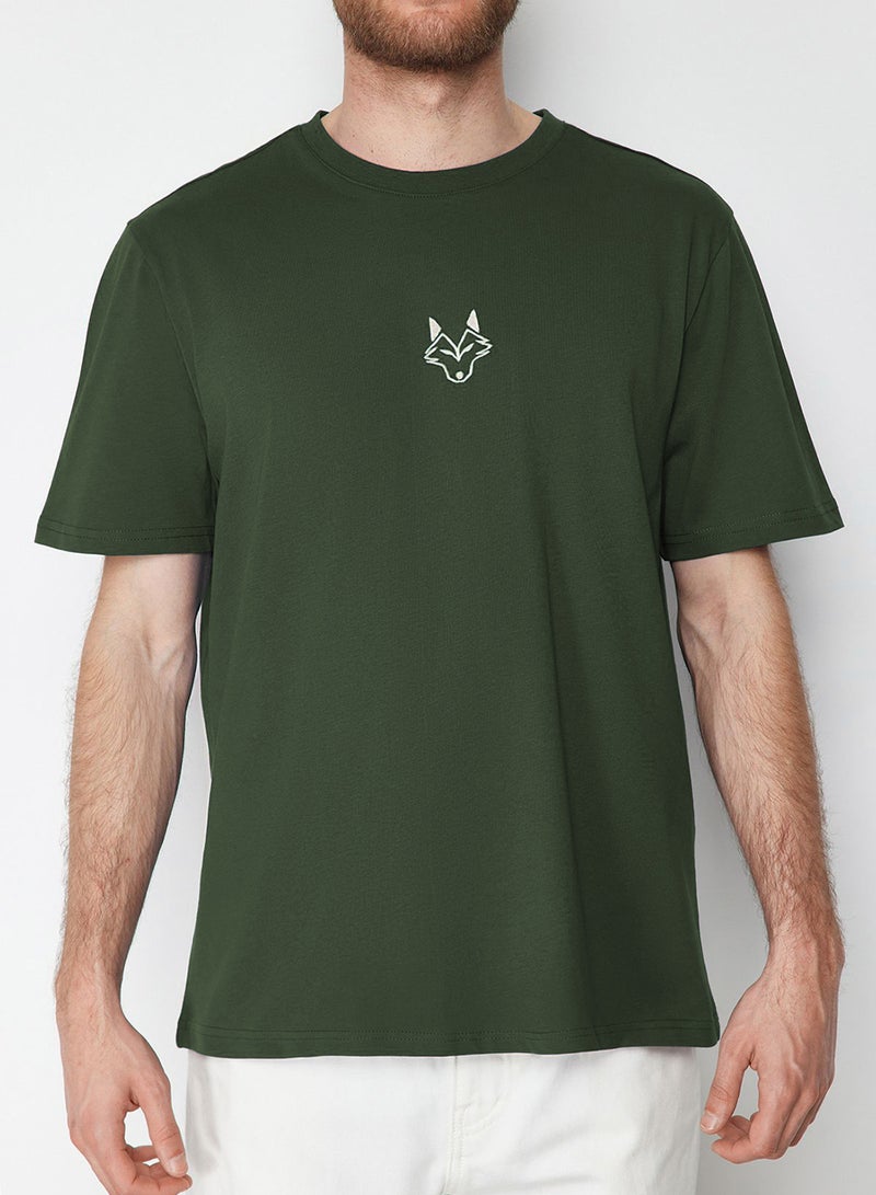 trendyol Wolf Embroidery Khaki T-Shirt - Regular Fit 100% Tmnss24Ts00056 - Image 4