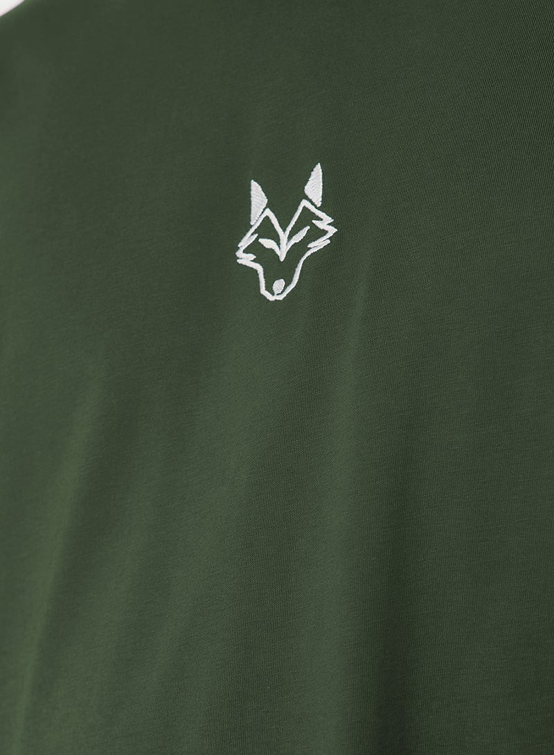 trendyol Wolf Embroidery Khaki T-Shirt - Regular Fit 100% Tmnss24Ts00056 - Image 5
