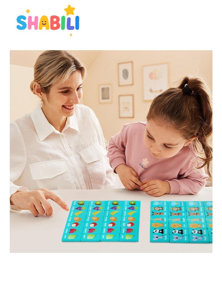 SHABILI Wooden Memory Matching Board Game for Kids Teens & Adults Ages 3+, Animal & Fruit Matching Puzzle & Dominoes for Family Game Night Travel & Parties, Educational Portable Brain-Boosting Gift (Green) - Image 2