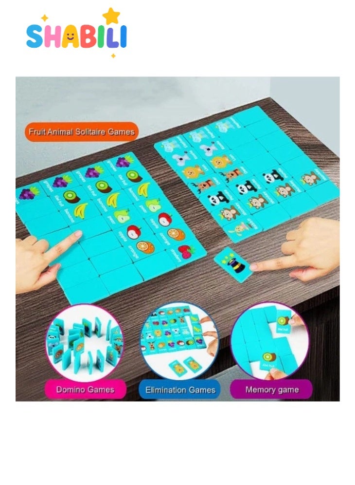 SHABILI Wooden Memory Matching Board Game for Kids Teens & Adults Ages 3+, Animal & Fruit Matching Puzzle & Dominoes for Family Game Night Travel & Parties, Educational Portable Brain-Boosting Gift (Green) - Image 5