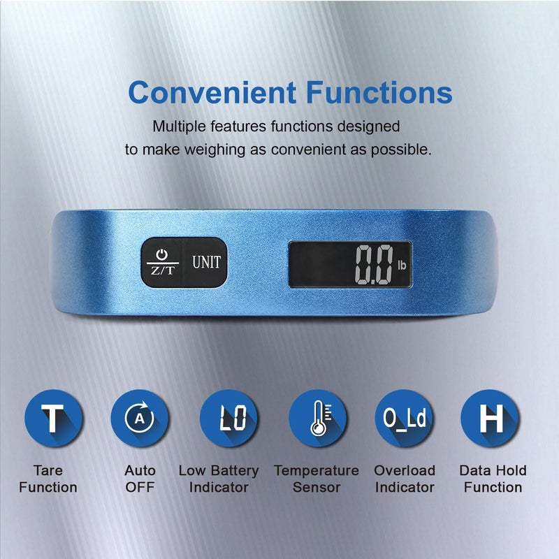 travel inspira Digital Luggage Scale – Portable Hanging Suitcase Weight Scale for Travel, 110 lb Capacity, Backlit LCD Display, Prevents Airport Overweight Fees, Battery Included, Black Stainless - Image 3