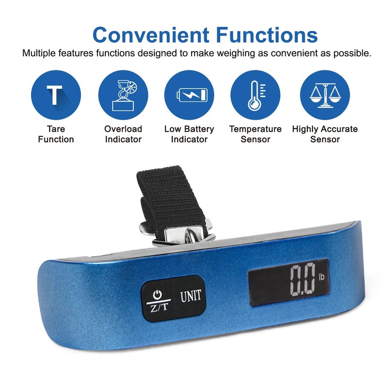 travel inspira Digital Luggage Scale – Portable Hanging Suitcase Weight Scale for Travel, 110 lb Capacity, Backlit LCD Display, Prevents Airport Overweight Fees, Battery Included, Black Stainless - Image 4