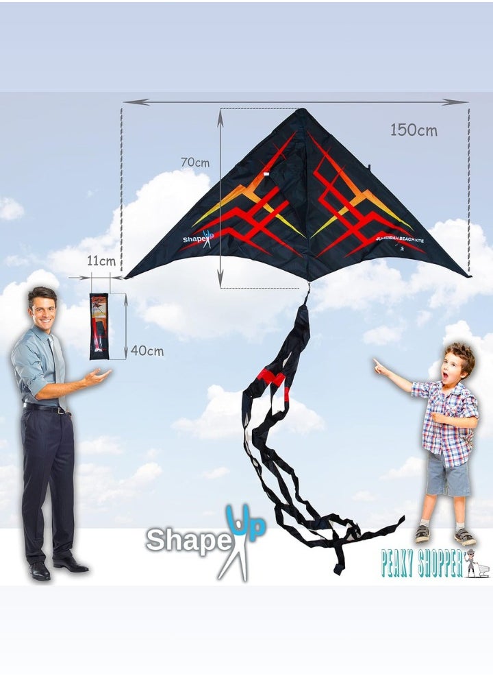 SHAPE UP Shapeup Single Line Beach Kite for Kids & Adults, Kites for Beginner with 1.6 Meter Strong Kite String with Winder Handle, Easy-To-Fly Sport & Outdoor Toys Great for All Ages - Orange-Black  - Image 4