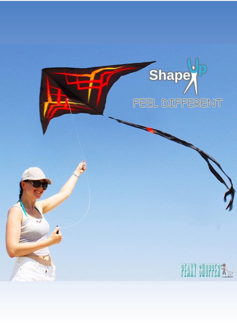 SHAPE UP Shapeup Single Line Beach Kite for Kids & Adults, Kites for Beginner with 1.6 Meter Strong Kite String with Winder Handle, Easy-To-Fly Sport & Outdoor Toys Great for All Ages - Orange-Black  - Image 5