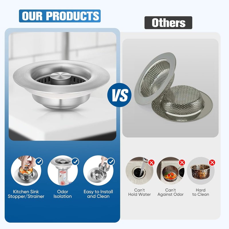 ENRUNEST 2 Pack Sink Drain Strainer Kitchen Sink Drain Strainer&Sink Stopper,Stainless Steel Pop up Sink Drain Strainer,Anti-Clogging Basket Strainer,High Durability with Brass Core,Fit 3-1/2",Chrome - Image 4