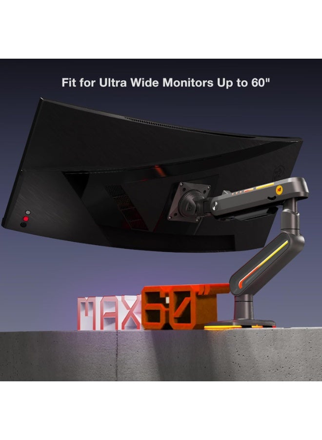 NB NORTH BAYOU Designer Gaming Monitor Arm – Long Reach & RGB Light – Heavy Duty Adjustable Mount for 32–60 Inch Screens – Premium Aluminum – Supports up to 20 kg – VESA 75/100 - Image 2