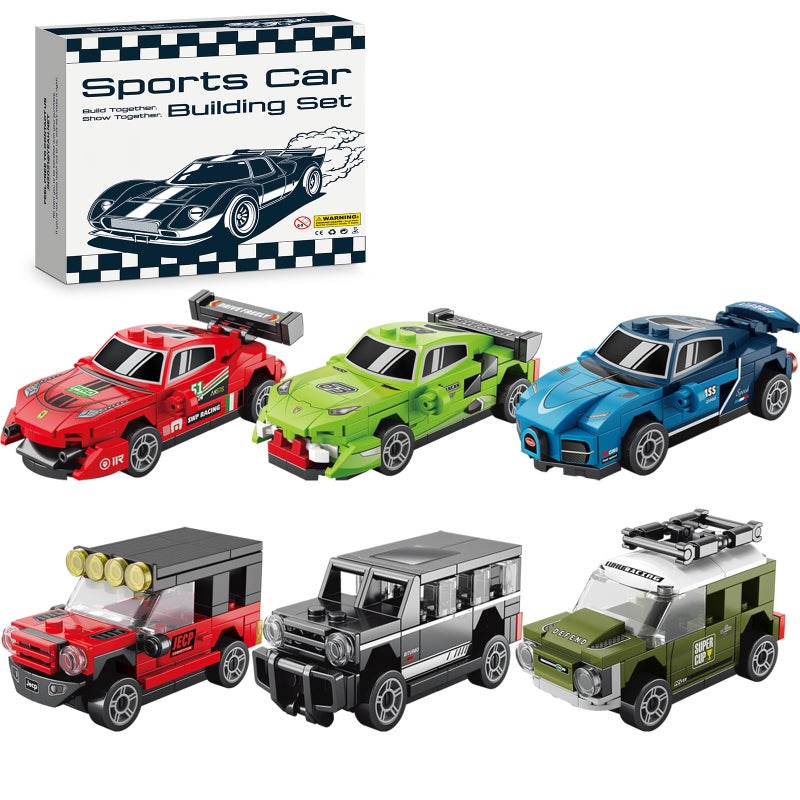 IBLOTIME Mini Speed Champions Building Cars Sets 6 Pack Pull Back Sports Car Kits 6476 PCS Model Car Toys EasytoBuild Mini Racer Set for Creative Building and Travel Play - Image 3