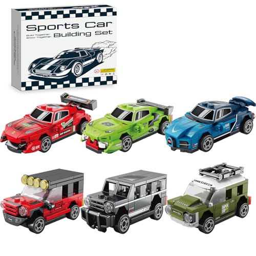 IBLOTIME Mini Speed Champions Building Cars Sets 6 Pack Pull Back Sports Car Kits 6476 PCS Model Car Toys EasytoBuild Mini Racer Set for Creative Building and Travel Play - Image 1