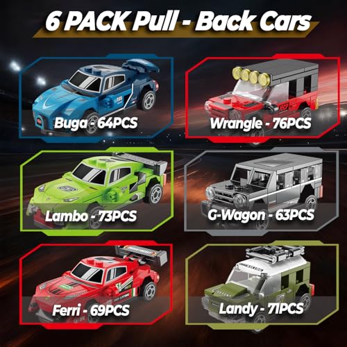 IBLOTIME Mini Speed Champions Building Cars Sets 6 Pack Pull Back Sports Car Kits 6476 PCS Model Car Toys EasytoBuild Mini Racer Set for Creative Building and Travel Play - Image 5