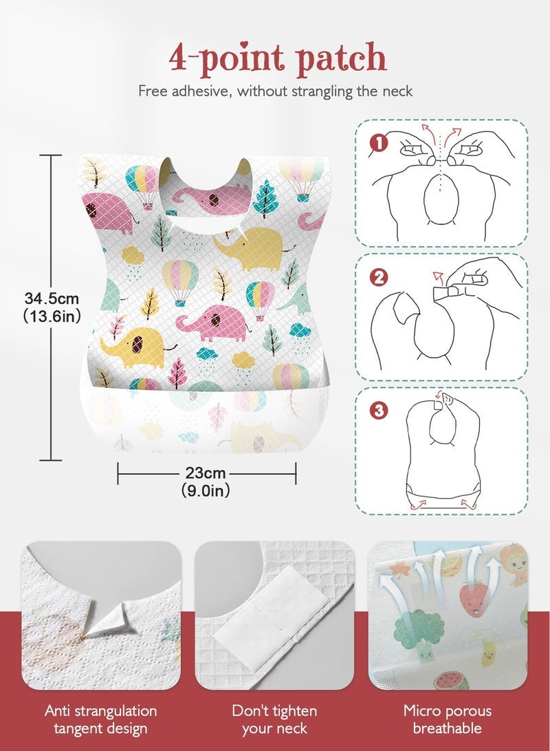 URbazaar 40 Pcs Baby Disposable Bibs Travel Feeding Bib- Leakproof Liner, Food Catcher Pocket for 6-18 Months Babies Toddlers - Image 2