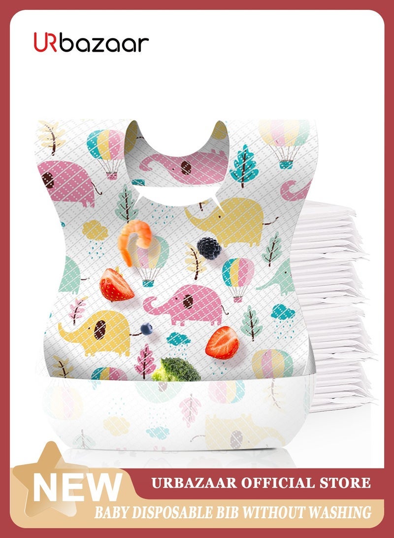 URbazaar 40 Pcs Baby Disposable Bibs Travel Feeding Bib- Leakproof Liner, Food Catcher Pocket for 6-18 Months Babies Toddlers - Image 1