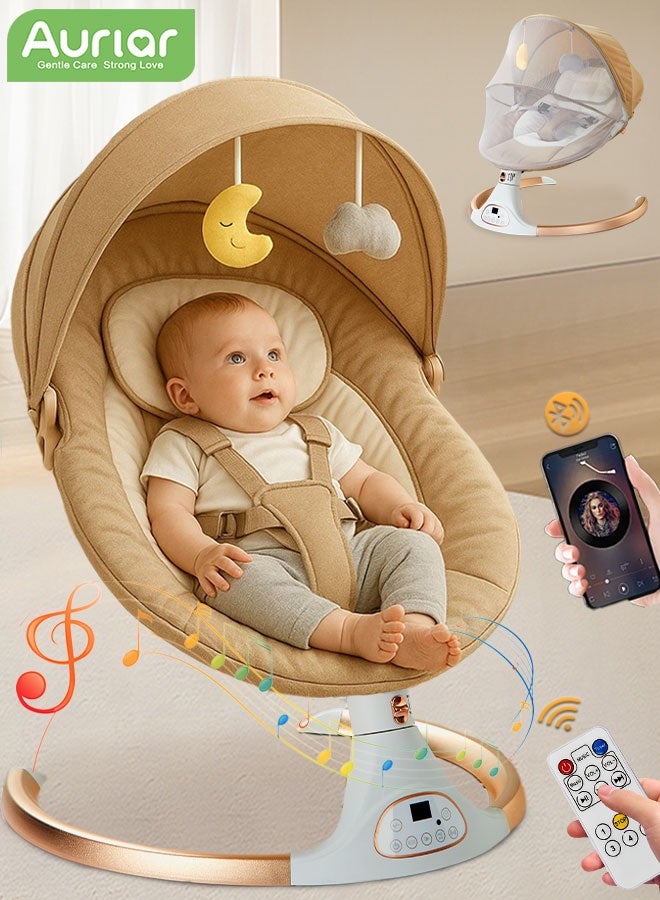 Aurlar Luxury Baby Swing & Cradle with 165° Bionic Recline, Electric Rocking Chair + 3-in-1 Smart Control, 5 Swing Speeds, Bluetooth Music, Mosquito Net – Baby Swing Electric for Infants 0–24 Months – Royal Sand - Image 1