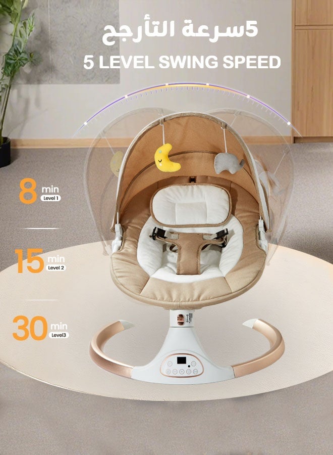 Aurlar Luxury Baby Swing & Cradle with 165° Bionic Recline, Electric Rocking Chair + 3-in-1 Smart Control, 5 Swing Speeds, Bluetooth Music, Mosquito Net – Baby Swing Electric for Infants 0–24 Months – Royal Sand - Image 2