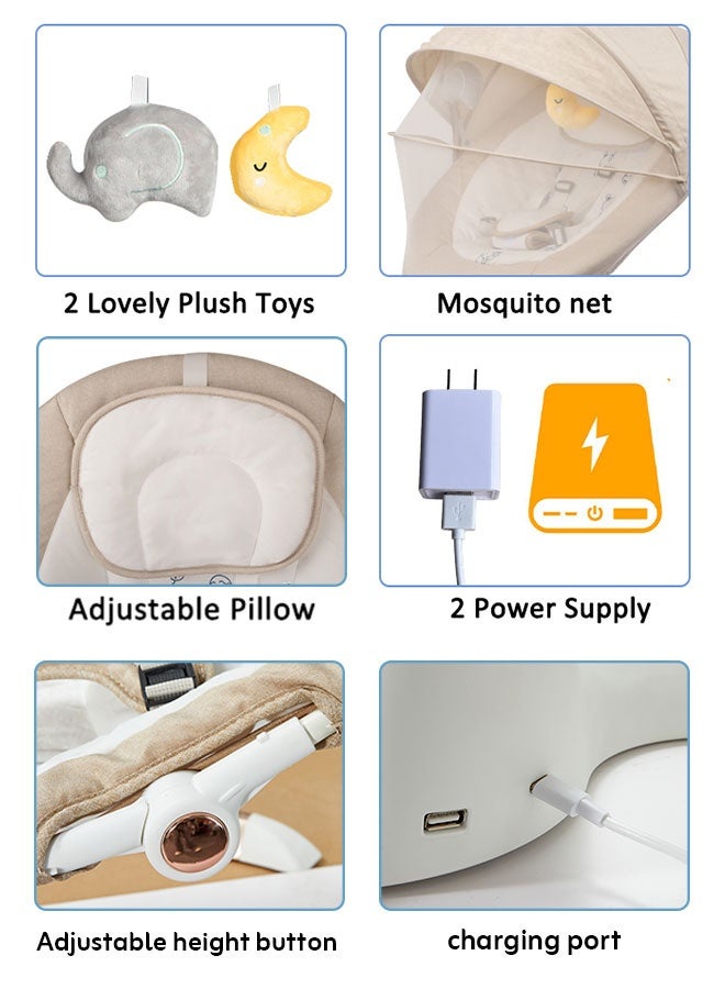 Aurlar Luxury Baby Swing & Cradle with 165° Bionic Recline, Electric Rocking Chair + 3-in-1 Smart Control, 5 Swing Speeds, Bluetooth Music, Mosquito Net – Baby Swing Electric for Infants 0–24 Months – Royal Sand - Image 5