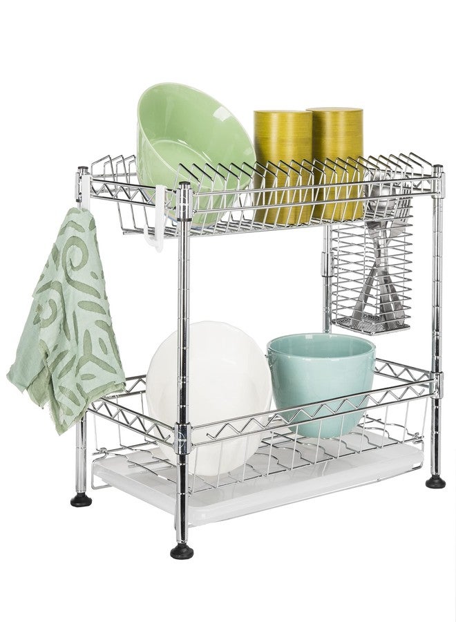 happimess DSH1002A Brooklyn 24' 2-Tier Adjustable Dish Rack with a Cutlery Holder, Durable Carbon Steel for Various Tableware, Easy Installation, Chrome - Image 1
