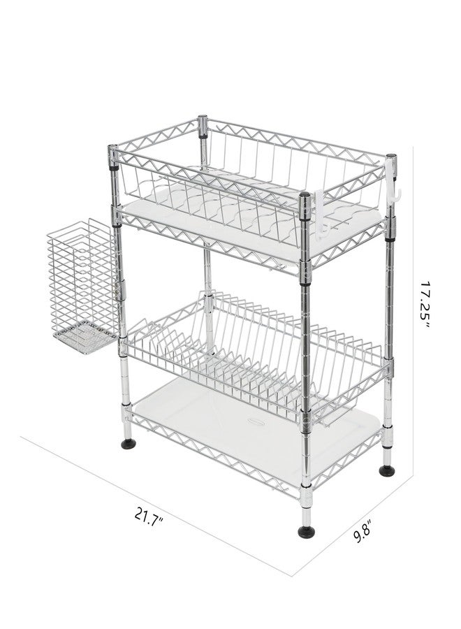 happimess DSH1002A Brooklyn 24' 2-Tier Adjustable Dish Rack with a Cutlery Holder, Durable Carbon Steel for Various Tableware, Easy Installation, Chrome - Image 4