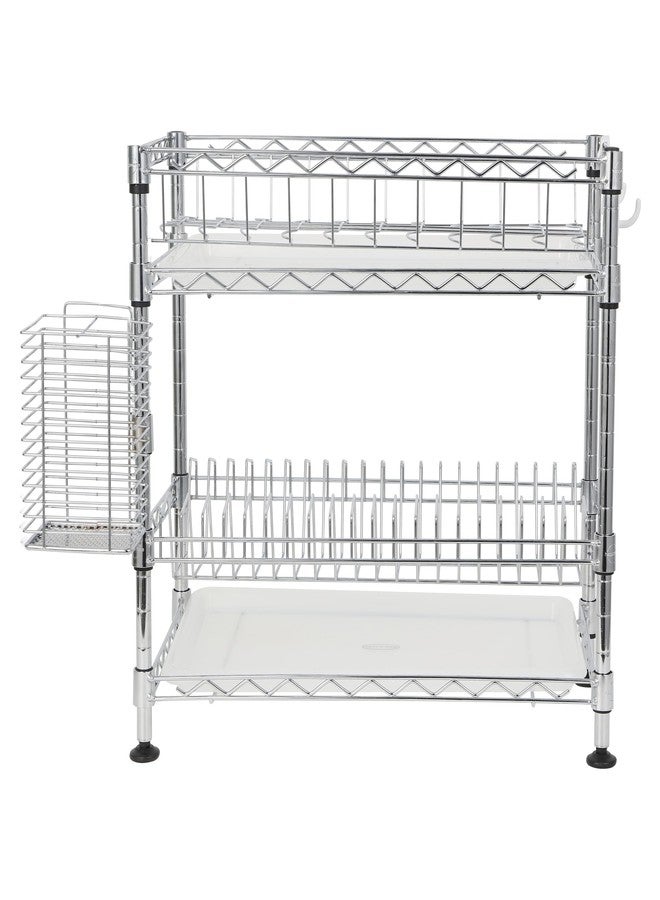 happimess DSH1002A Brooklyn 24' 2-Tier Adjustable Dish Rack with a Cutlery Holder, Durable Carbon Steel for Various Tableware, Easy Installation, Chrome - Image 5