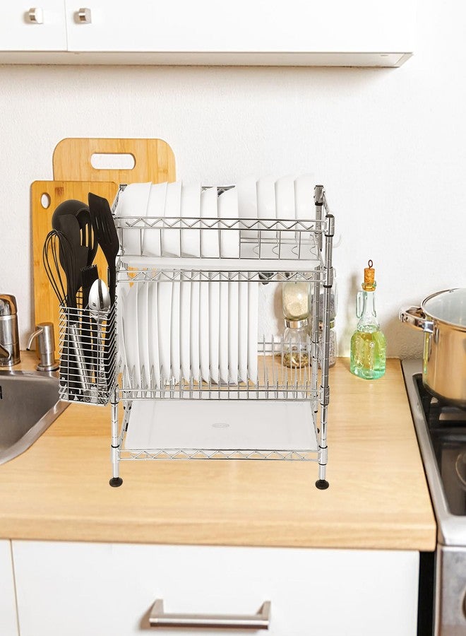 happimess DSH1002A Brooklyn 24' 2-Tier Adjustable Dish Rack with a Cutlery Holder, Durable Carbon Steel for Various Tableware, Easy Installation, Chrome - Image 3