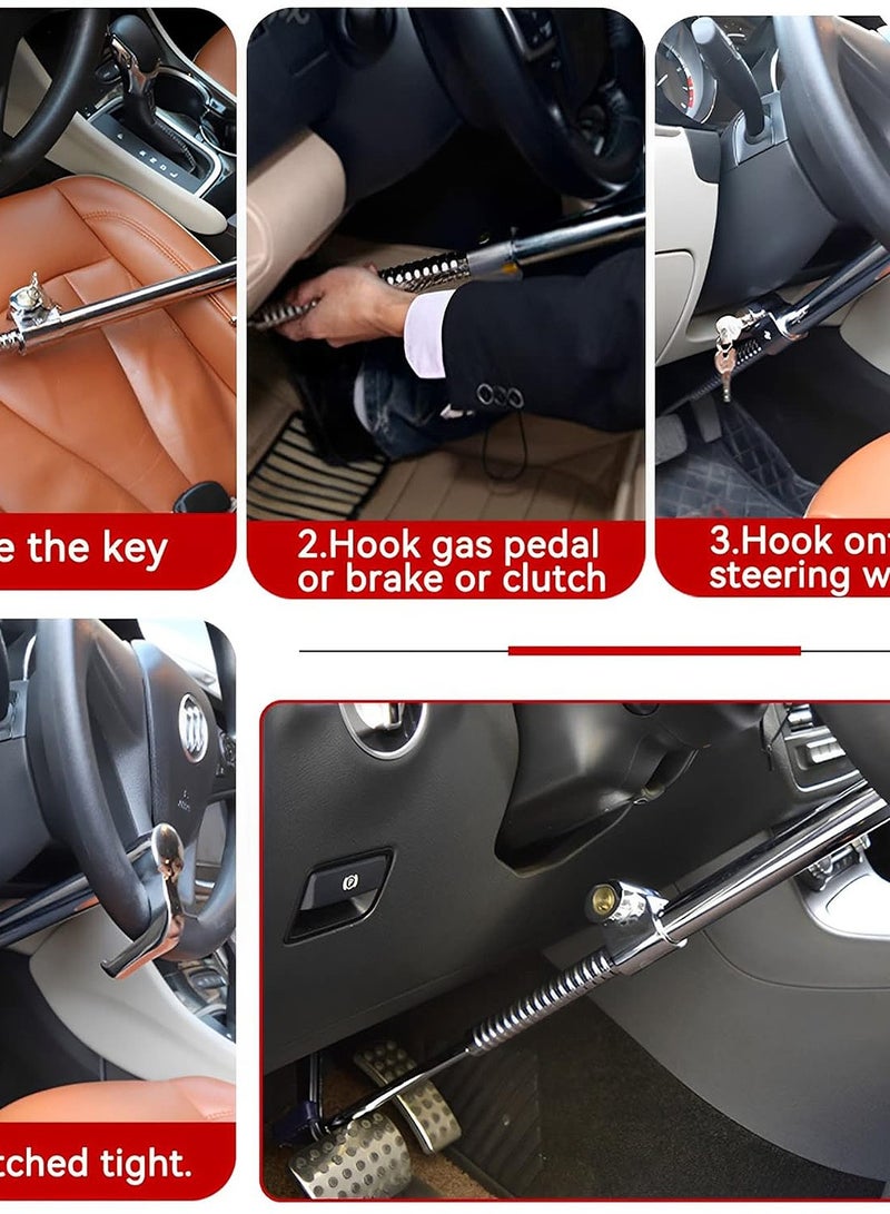 Rightsure Rightsure Car Steering Wheel Lock, Steering Wheel Lock Anti Theft Device, 3 Section Retractable Car Theft Prevention Device, Double Hook Car Clutch Lock for Car Truck SUV Van with 2 Keys  - Image 4