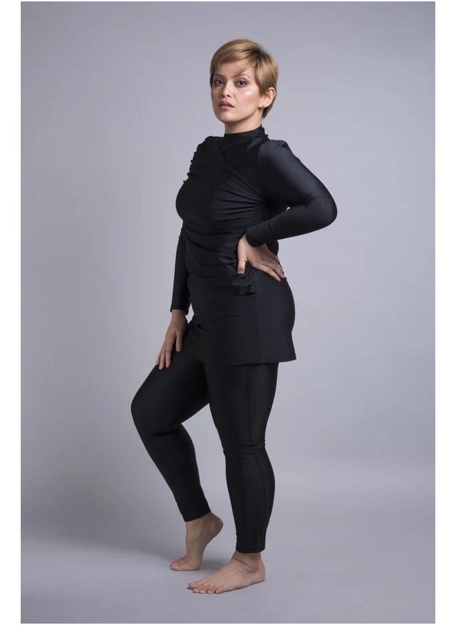 Vicino Vicino 2-piece burkini swimsuit set made of Lycra - different cut, distinctive and comfortable shape, available in different sizes, black color  - Image 2