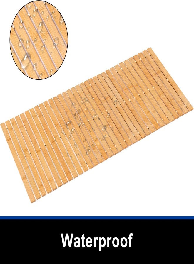 Fovlaurs Bath Mat Bathroom Runner Long Large Rugs Floor Wood Shower Bathtub Waterproof Non Slip Accessories 16x34 Inch Easy to Clean, Natural, 1 pc - Image 2