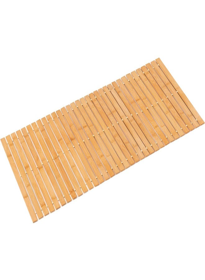 Fovlaurs Bath Mat Bathroom Runner Long Large Rugs Floor Wood Shower Bathtub Waterproof Non Slip Accessories 16x34 Inch Easy to Clean, Natural, 1 pc - Image 1