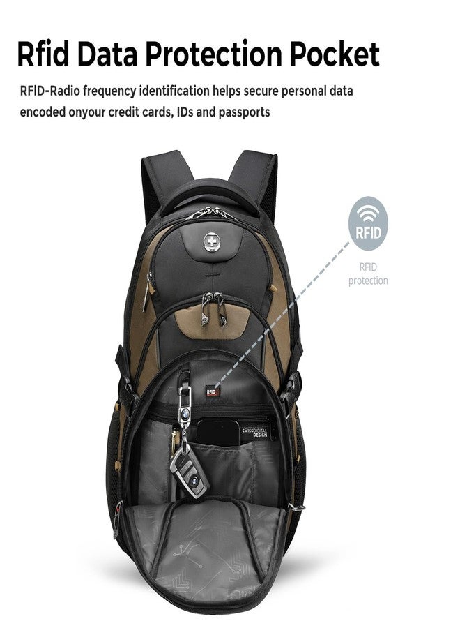 swissdigital Business Travel Laptop Backpack-for Man and Woman with Smart USB Charging Port Fits 15.6 inches laptops, Blue, Tan/Black, Standard, Travel - Image 5