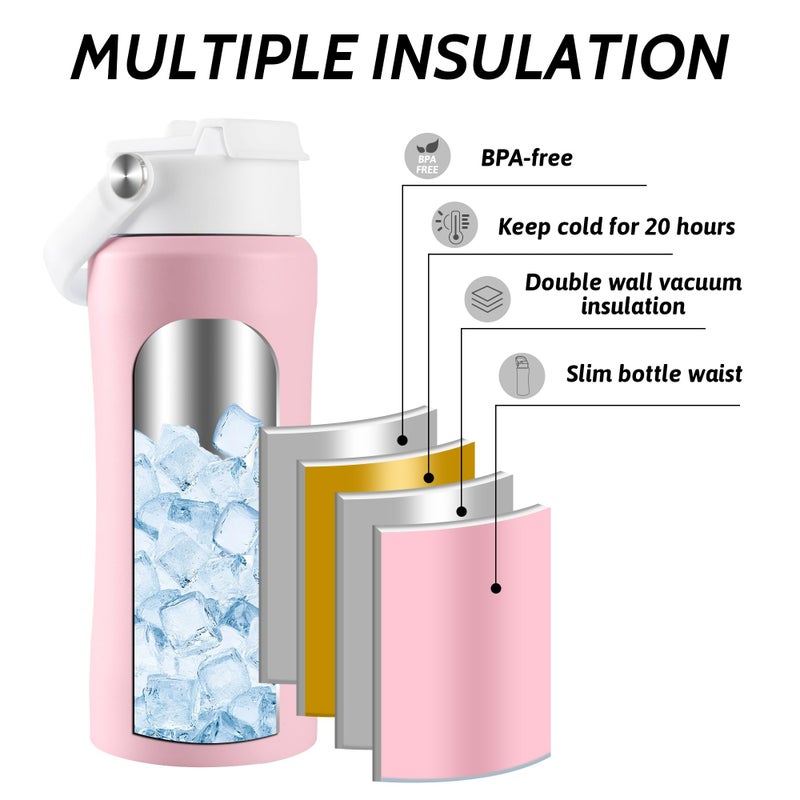 KAKULO Water Bottle with Portable Bluetooth Speaker - Modular Insulated Water Bottles w/Handle, BT5.3, TWS Pairing Speaker and Stainless Steel Cups for Camping Sports Beach (Pink) - Image 3