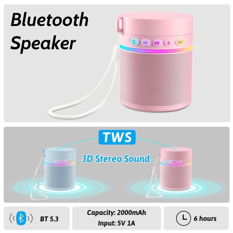 KAKULO Water Bottle with Portable Bluetooth Speaker - Modular Insulated Water Bottles w/Handle, BT5.3, TWS Pairing Speaker and Stainless Steel Cups for Camping Sports Beach (Pink) - Image 4