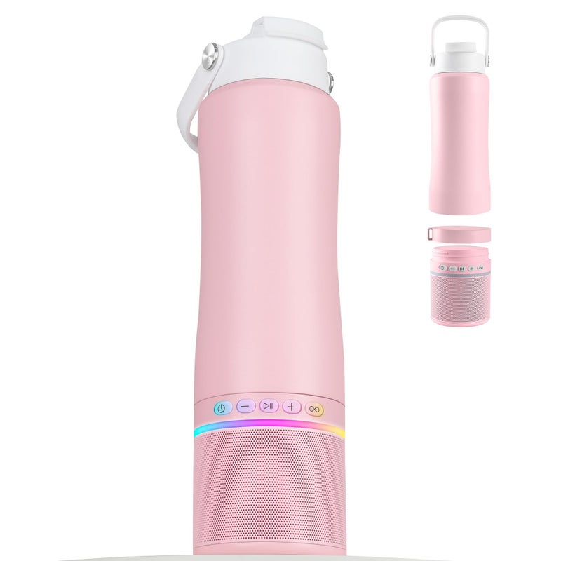 KAKULO Water Bottle with Portable Bluetooth Speaker - Modular Insulated Water Bottles w/Handle, BT5.3, TWS Pairing Speaker and Stainless Steel Cups for Camping Sports Beach (Pink) - Image 1