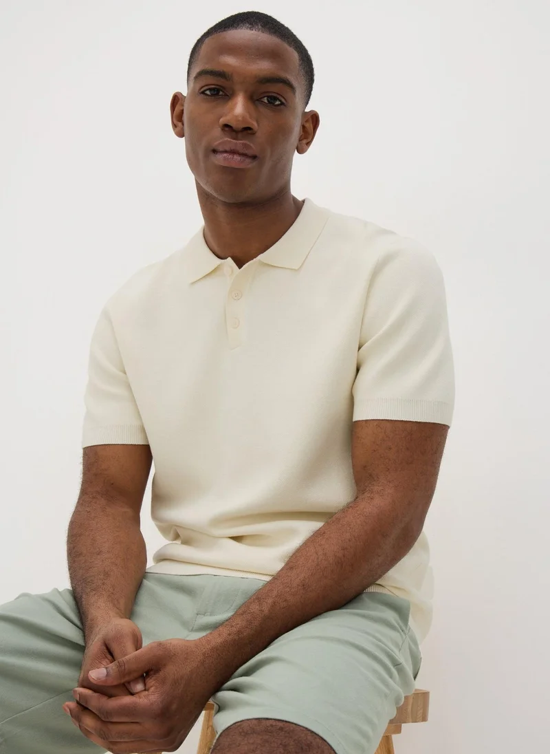 Matalan Ecru Knitted Polo Shirt