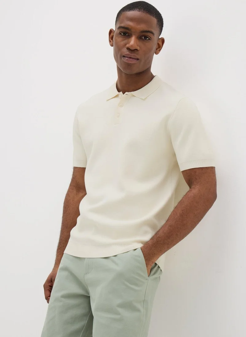Matalan Ecru Knitted Polo Shirt