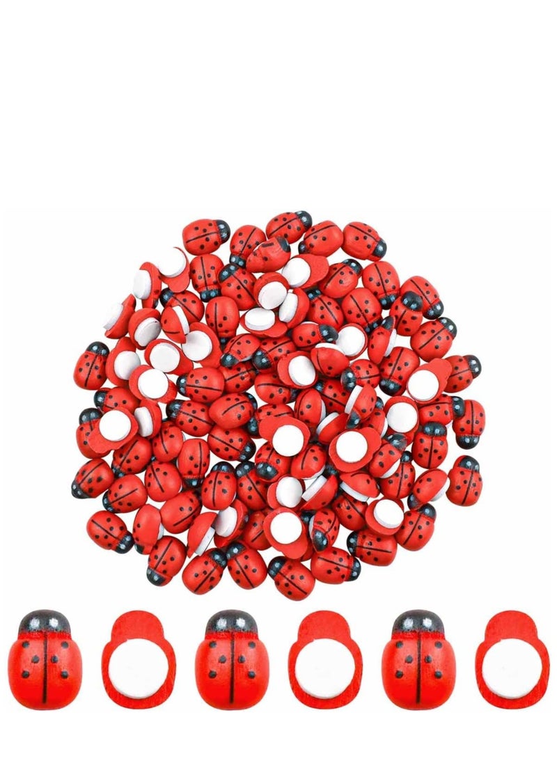 KASTWAVE - 300 Pieces Wooden Ladybugs for Crafts DIY Self-Adhesive Mini Ladybugs Tiny Ladybug Decoration for Craft Scrapbooking Micro Landscape Party Home Garden Decor Flatback Wood Ladybugs Embellishments (Red) - Image 1