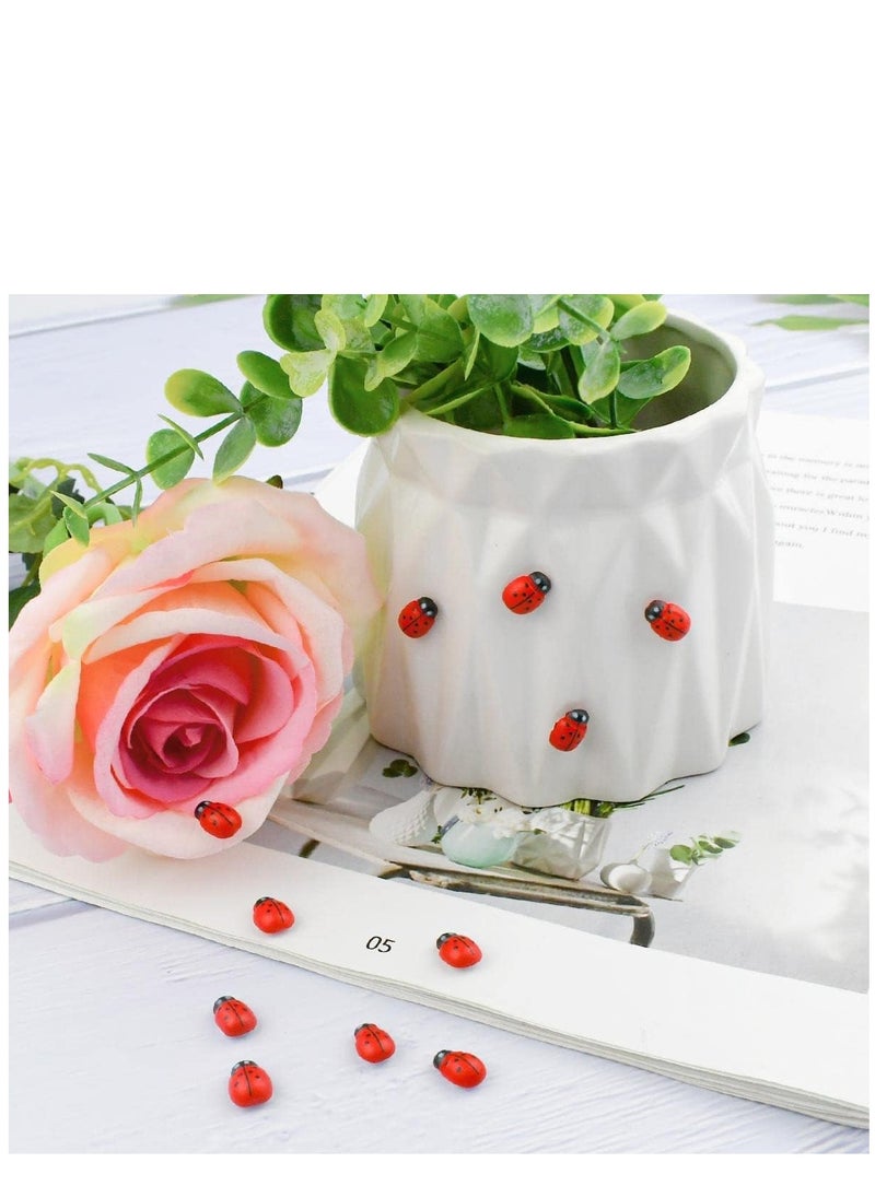 KASTWAVE - 300 Pieces Wooden Ladybugs for Crafts DIY Self-Adhesive Mini Ladybugs Tiny Ladybug Decoration for Craft Scrapbooking Micro Landscape Party Home Garden Decor Flatback Wood Ladybugs Embellishments (Red) - Image 1