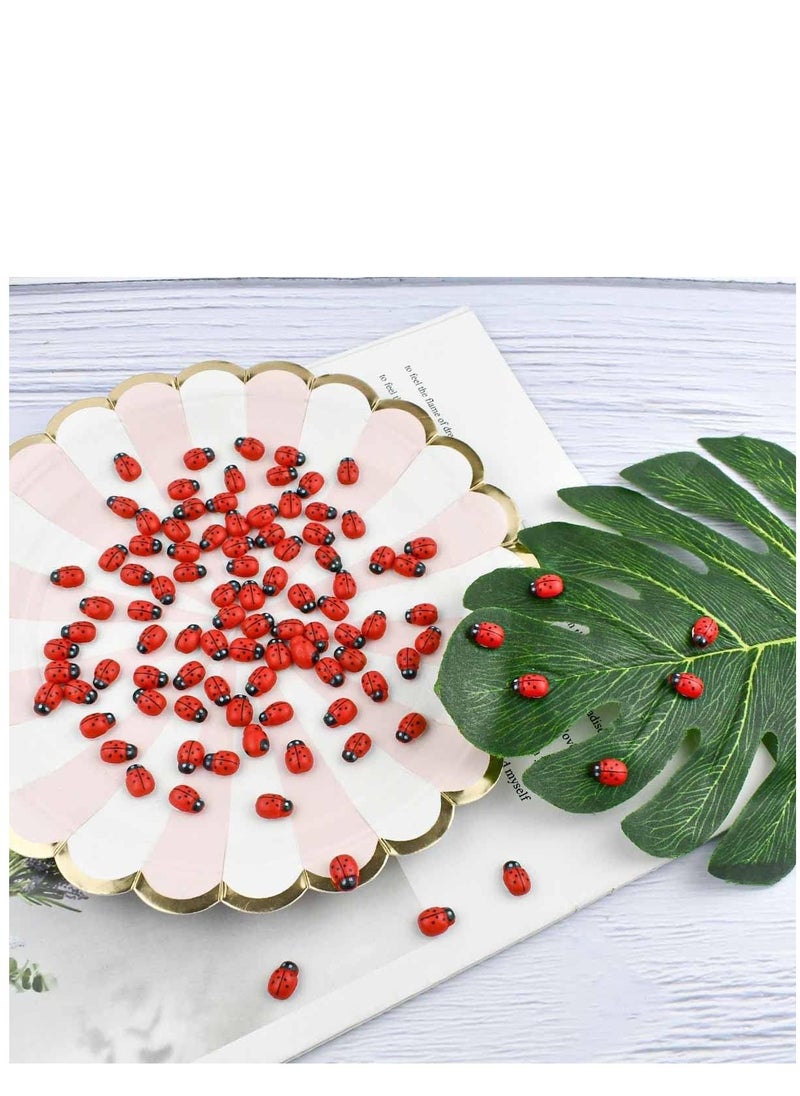 KASTWAVE - 300 Pieces Wooden Ladybugs for Crafts DIY Self-Adhesive Mini Ladybugs Tiny Ladybug Decoration for Craft Scrapbooking Micro Landscape Party Home Garden Decor Flatback Wood Ladybugs Embellishments (Red) - Image 1
