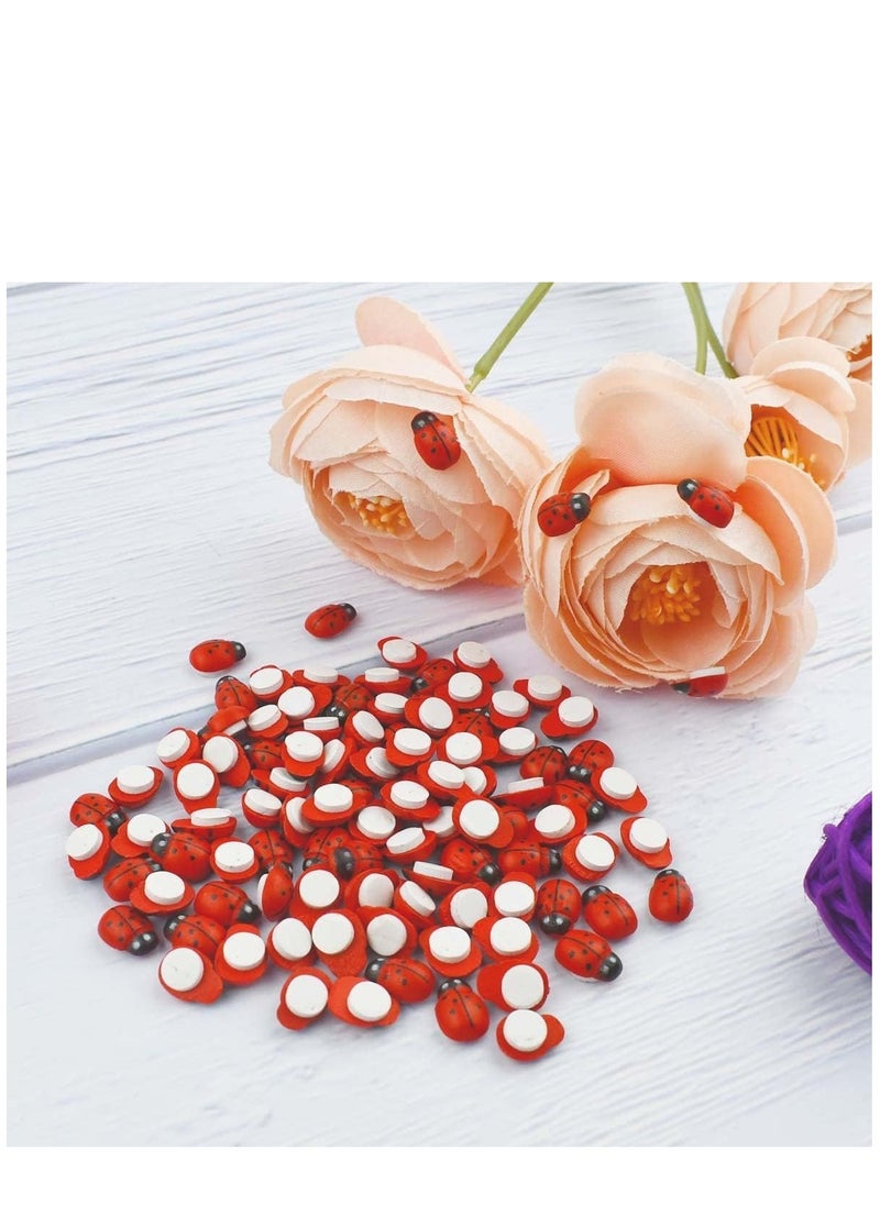 KASTWAVE - 300 Pieces Wooden Ladybugs for Crafts DIY Self-Adhesive Mini Ladybugs Tiny Ladybug Decoration for Craft Scrapbooking Micro Landscape Party Home Garden Decor Flatback Wood Ladybugs Embellishments (Red) - Image 1