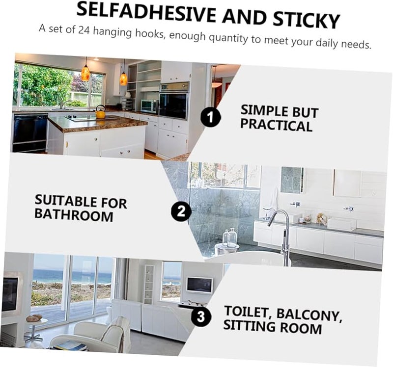 24Pcs Stainless Steel Self Adhesive Hooks Wall Mounted Towel Rack Organizer for Bathroom Kitchen - Image 4