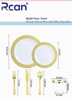 Rcan 72 Pcs Set Gold Upscale Wedding Dining Party Disposable Plastic Hollow-carved Cutlery Set Party Supplies Plate Spoon Fork Knife Cup Party Tableware 12 Guest  - Image 4