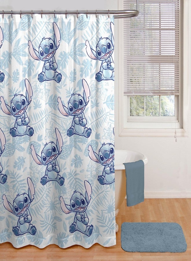 Jay Franco Disney Lilo & Stitch 2 Piece Bathroom Set - White & Blue Floral Shower Curtain & Loofah Body Scrubber - Image 4