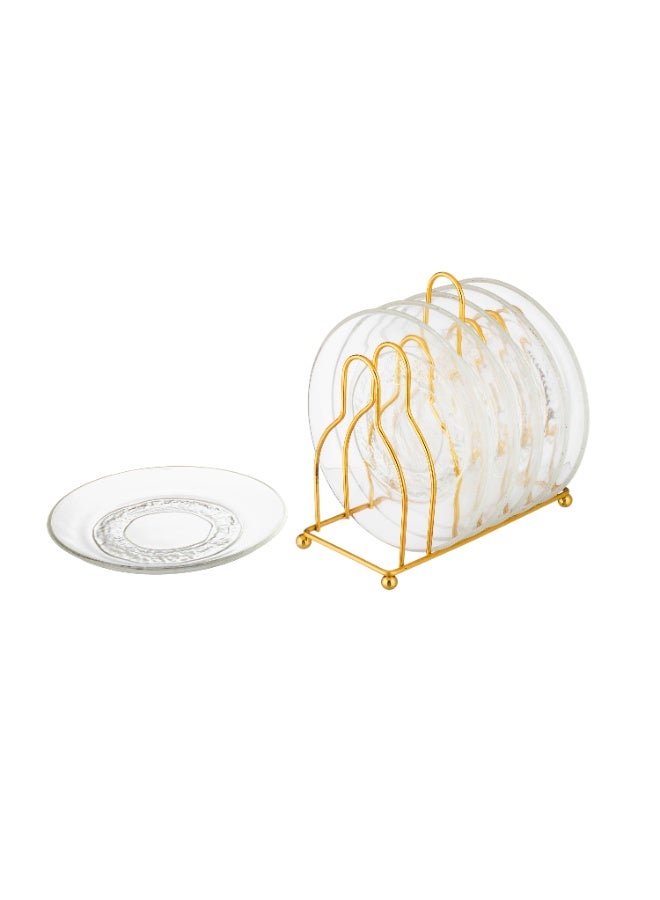 REFAN 6 Pieces A Set Of Glass Dessert Plates With A Metal Stand Plate Size 15 Cm Clear - Image 4