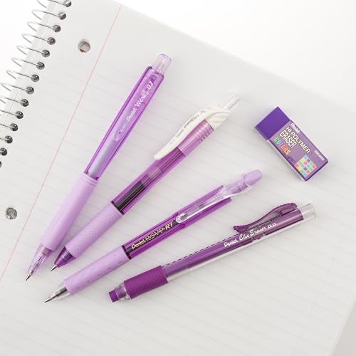 Pentel Color Shades Writing Pack - Includes; Pencil, Pens, and Erasers- Pastel Violet (BLBKALZBPV) - Image 2