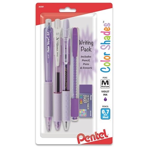 Pentel Color Shades Writing Pack - Includes; Pencil, Pens, and Erasers- Pastel Violet (BLBKALZBPV) - Image 1